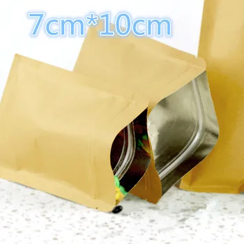 

100 Pcs/Lot 7*10cm (2.8"*3.9") Zipper Top Kraft Paper Bags With Aluminum Foil Coated Inner Party Coffee Nuts Pouch