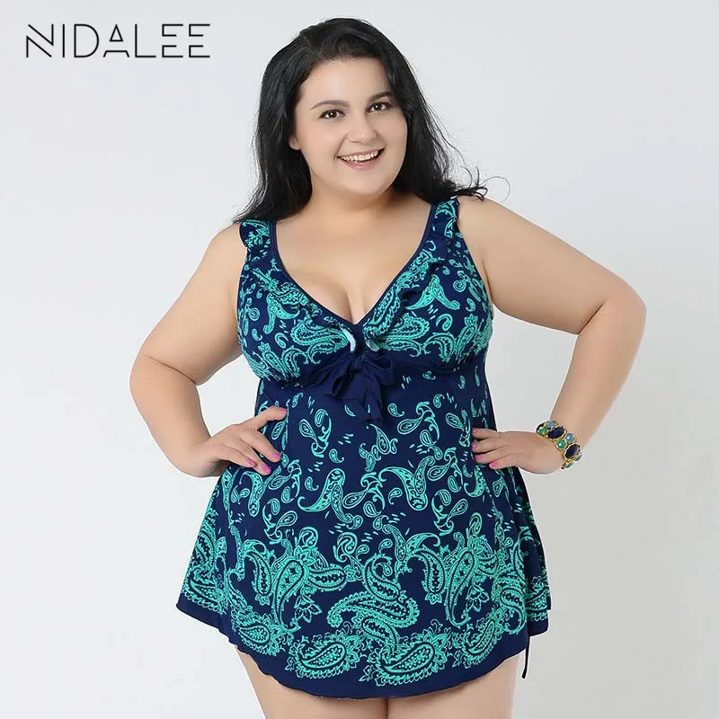 Print Summer Dress Plus Size One Piece Swimsuit 2018 Sexy Plus Size One