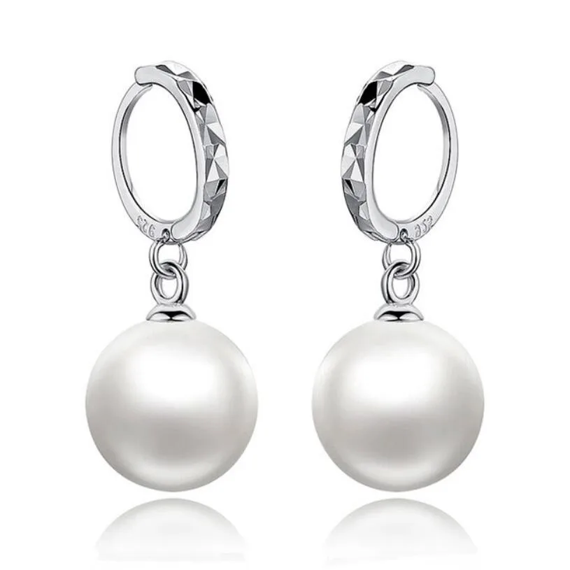 New Hot Simple 8 10 12mm Pearl Drop Earrings For Women 925 Sterling Silver Jewelry Pendientes Statement Dangle Earrings SAE17