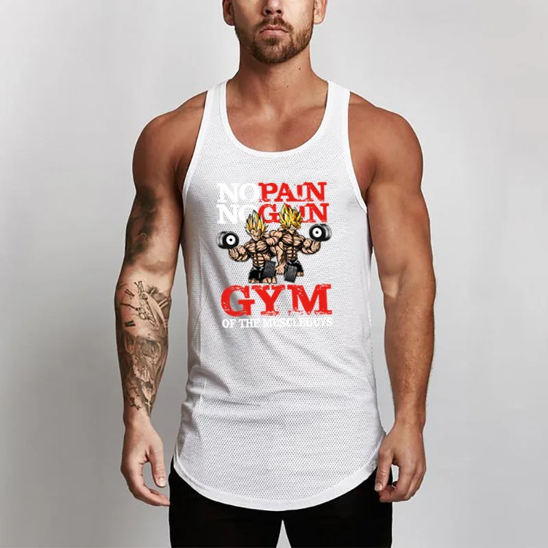 

Anime Dragon Ball Print Summer Breathable Mesh Men's Sports Fitness Vest Slim Fit Quick Dry Mesh Training Suit