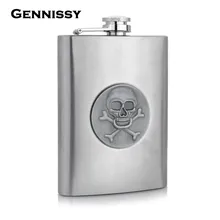 GENNISSY Vintage Schädel Leder Verdickung 8 unze Whisky Flachmann Edelstahl Mini Wine Tragbare Bar Outdoor Flachmann