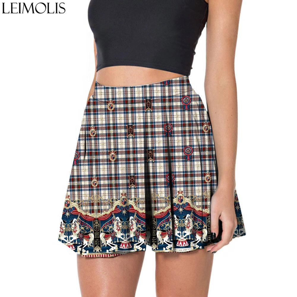 

LEIMOLIS Royal Circus print plus size high waist mini skirt harajuku kawaii sexy streetwear short pleated skirts womens