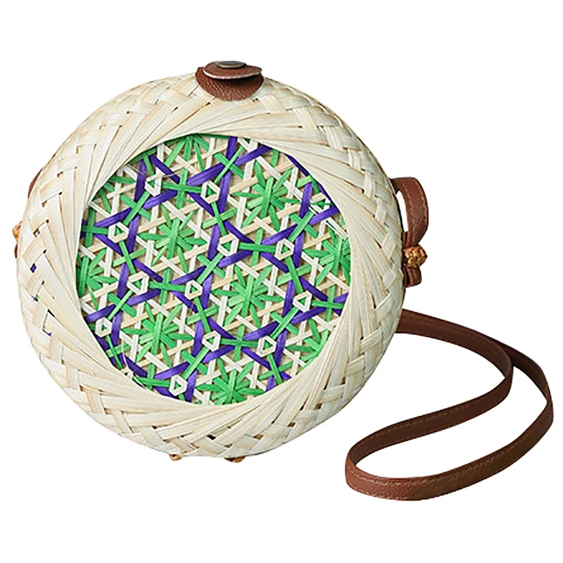 

New Fashion Women Summer Rattan Bags Round Straw Bags Circle Handwoven Bali Round Retro Rattan Straw Beach Bag Crossbody