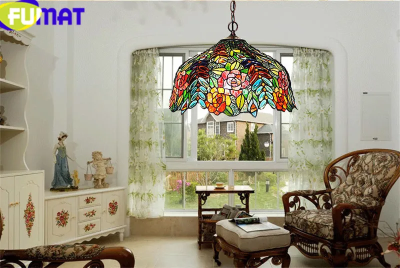 Rose Stained Glass Pendant Lamp5