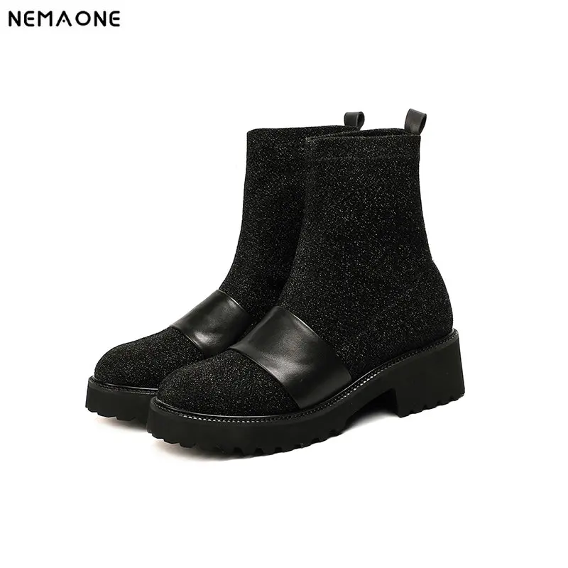 

NemaoNe Luxury ankle boots women flat platform shoes genuine leather buckle boots high heels superstar women ankle boots