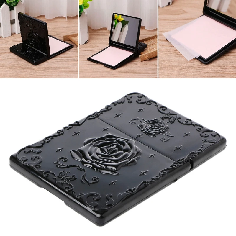 

Fashion Carved Rose Portable Double Folded-Side Makeup Mirror Vintage Mini Pocket Cosmetic Tool Mirror +Oil-absorbing Sheets New
