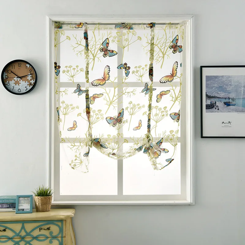 

Printed Roman Curtain Short Curtain for Living Room Door Sheer Curtain Drape Panel Balcony Screen Kitchen Tulle Window Curtain