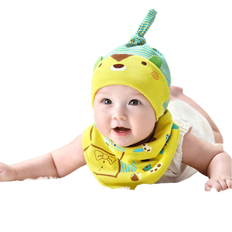 Mother Nest Style Baby Bibs and Baby Caps Sets Fashion Cotton One Size Unisex Bandana Bibs Burp Cloths For Children Self Feeding (3)