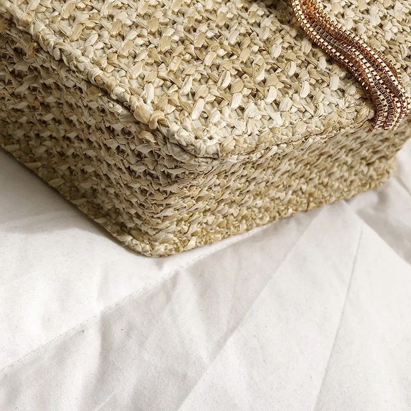 Woven Hexagon Straw Travel Bag with Chain Shoulder Strap for Summer 2021