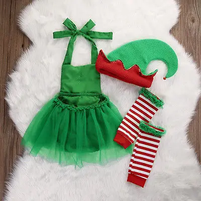 Multitrust Марка Симпатичные новорожденных для маленьких девочек комбинезон-боди для игр гетры; Рождественская юбка-пачка зеленый наряд Xmas милый комплект ZX