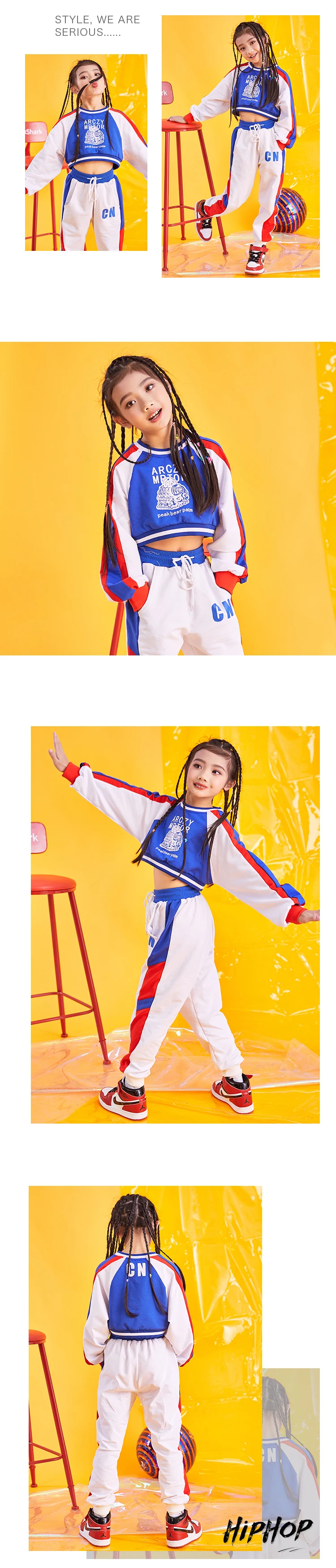 Танцевальные костюмы в стиле хип-хоп; Детские топы с длинными рукавами; штаны в стиле джаз уличный танцевальный костюм для девочек; современный сценический танцевальный костюм для детей; DNV11388