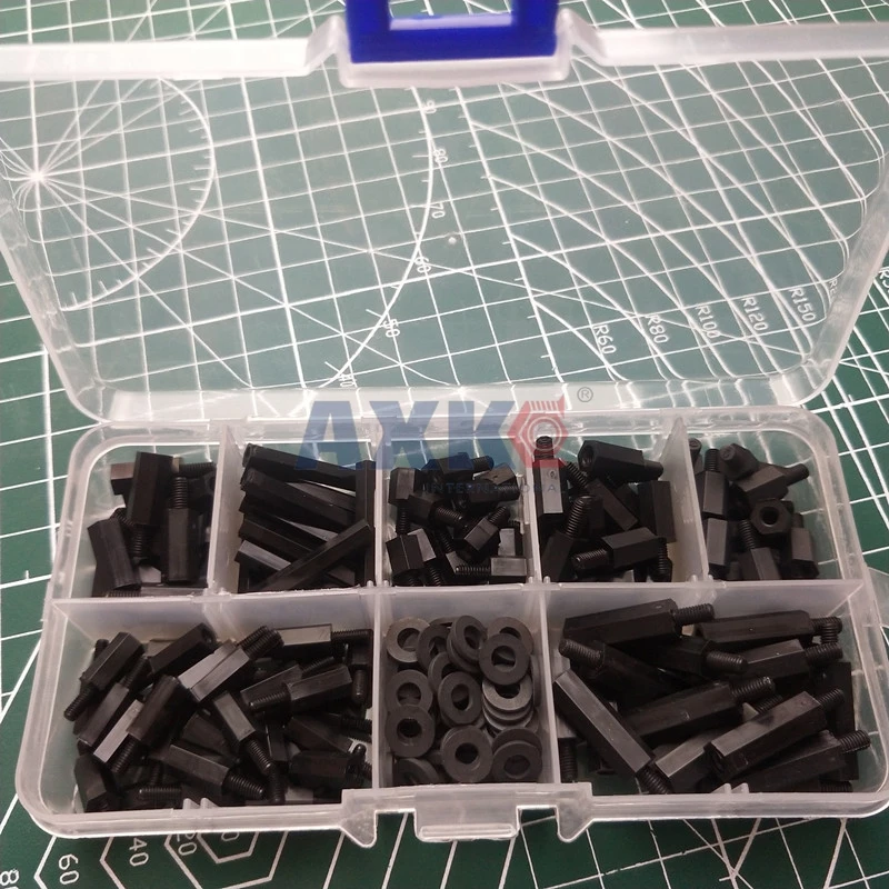 

AXK 180Pcs Black Nylon M3 Hex Column Male-Female Standoff Spacers Screw Nut Kit Box