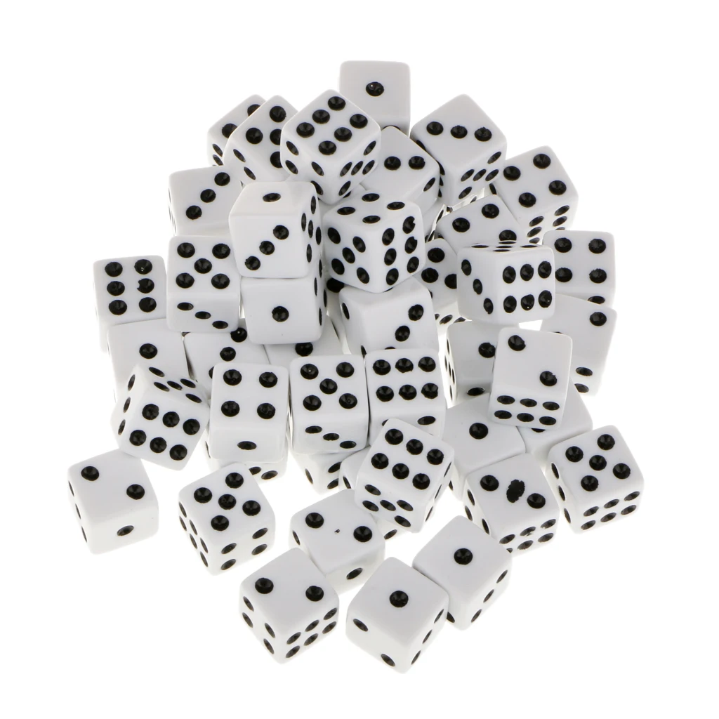 50pcs 6 Sided Dotted Dice, Opaque White, 16mm Die Cubes Blocks for Role Playing Gaming Accessories