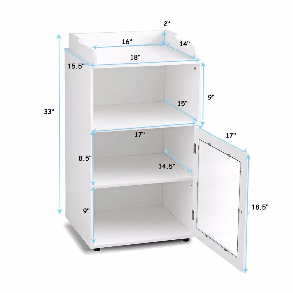 Giantex Bathroom Floor Cabinet End Table Storage Adjustable Shelf Organizer W/Door White HW59316