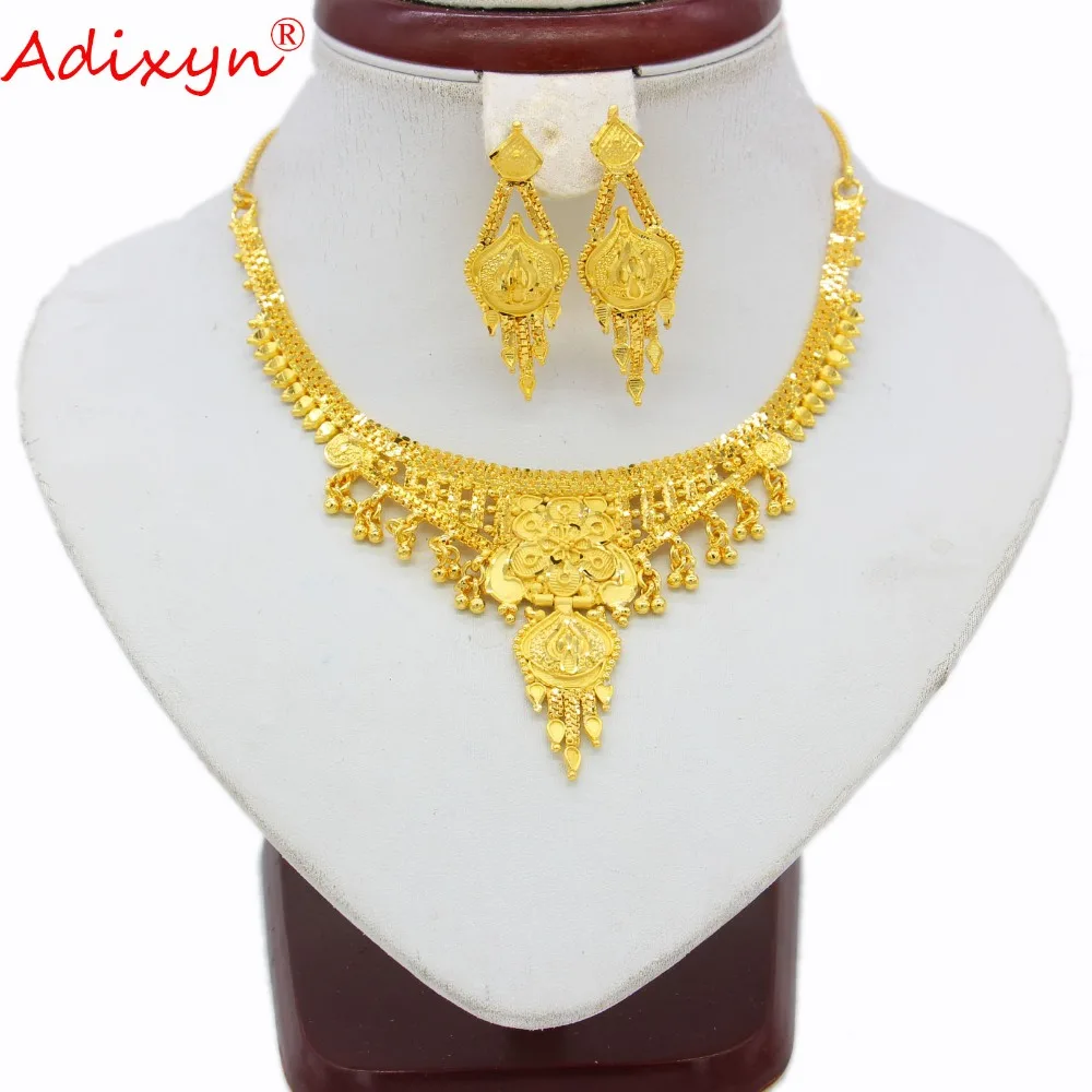 

Adixyn Dubai Tassel Necklace Earrings Set Jewelry For Women/Girl Gold Color African/Ethiopian/India Wedding/Party Jewelry N03051