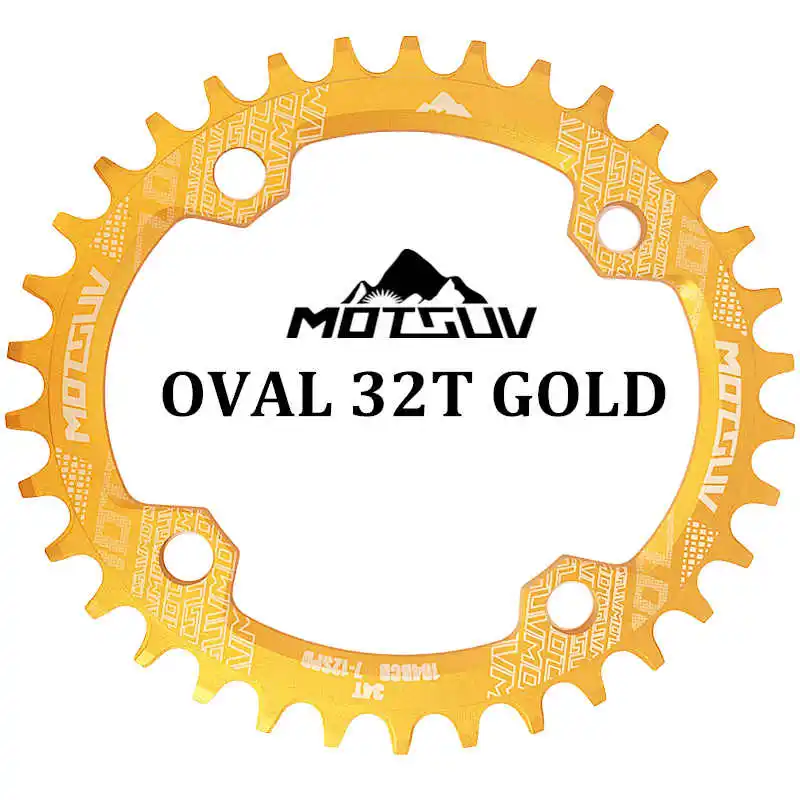 MOTSUV овальная узкая широкая цепь MTB горный велосипед 104BCD 32T 34T 36T 38T шатун зубная пластина части 104 BCD - Цвет: Gold Oval 32T