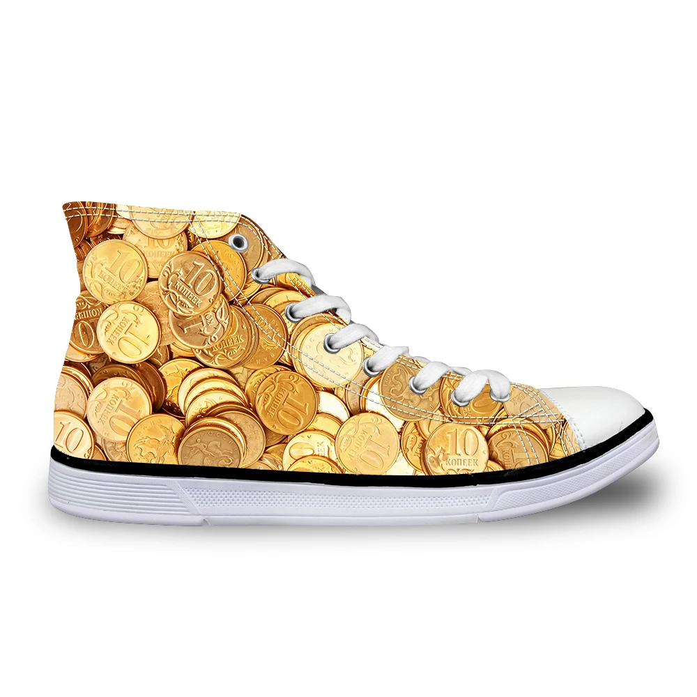 

Noisydesigns Female sneakers Women gold coins cash print vintage flat shoes vulcanized lace up outdoor high top casual Girls