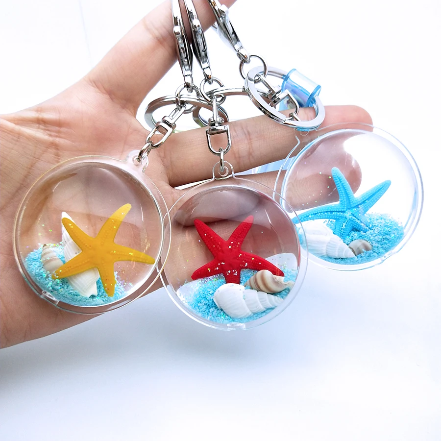 

Starfish Conch Sand Move Glitter Quicksand Liquid Acrylic Keyring Five-Pointed Star Key Chain Bag Pendant Women Keychain Gift