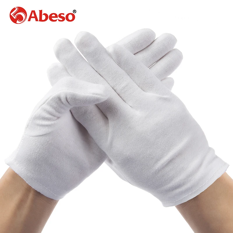 ABESO 2 pairs lot male female White 100 Cotton Gloves Serving Waiters drivers Gloves Jewelry Silver