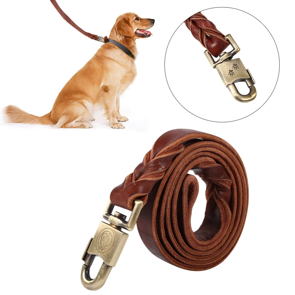 Soft Leather Dog Collar & Leash in Braided 2.5cm Width Pet Chain 90cm