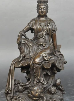 

10"china buddhism bronze Liberty guanyin goddess bodhisattva lotus buddha statue