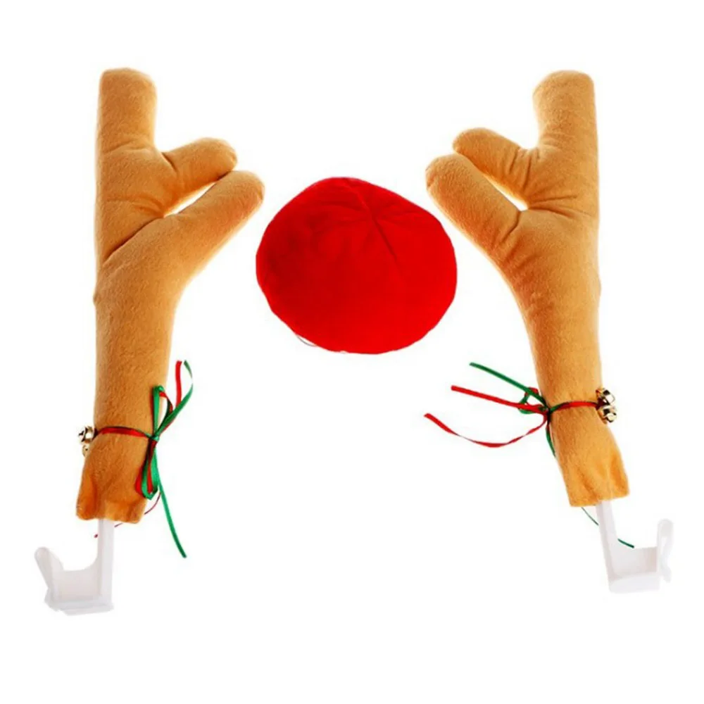 

2 Antlers + 1 Nose Cute Vehicle Nose Horn Costume Set Horn And Red Nose Christmas Car Decor Dropshiping