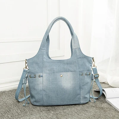 Light blue Джинсовая женская сумка на плечо, Новая Модная Джинсовая Высококачественная сумка через плечо, женская большая сумка для путешествий, большая сумка Mochila Bolsa синего цвета - Цвет: Light blue