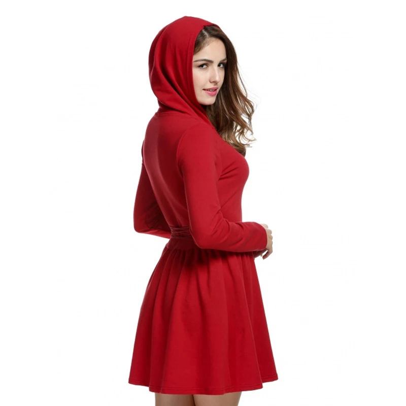 

Women Long Sweatshirt Hoodie 2019 Spring and Autumn New Casual Lady Solid Full Sleeve O-Neck Pullovers Dress Hoodie Black Red