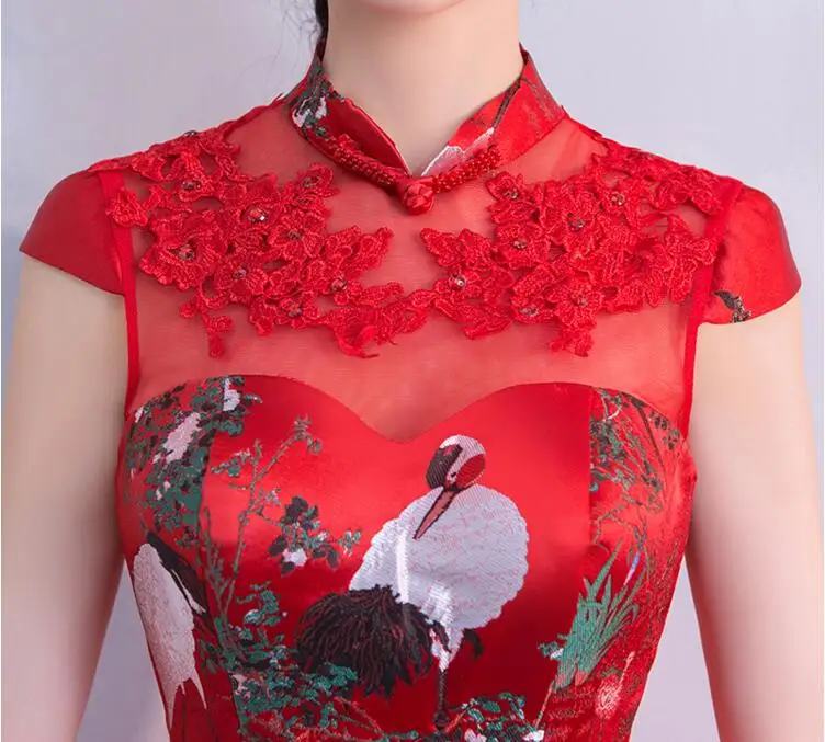 Красное традиционное свадебное платье, Свадебный чонсам, традиционное китайское Восточное ожерелье, современное китайское платье Ципао, свадебное платье