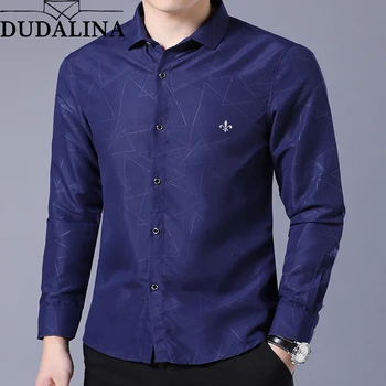 

Dudalina Shirt Male Geometric Casual Brand Clothes Men Shirt 2020 Long Sleeve Formal Business Man Shirt Slim Fit Designer Dress