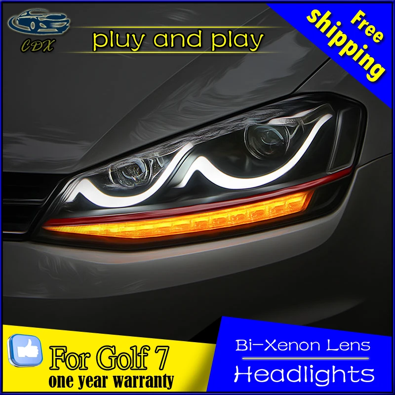 Car Styling for VW Golf7 headlights 2013-2015 for VW Golf 7 led headlight flash turn signal drl H7 hid Bi-Xenon Lens low beam