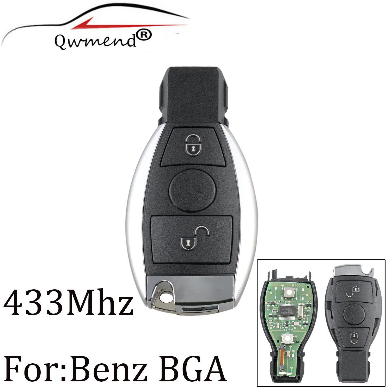 

2Buttons 433Mhz Complete Remote Key DIY For Mercedes BENZ 2000+ NEC&BGA style With Blade