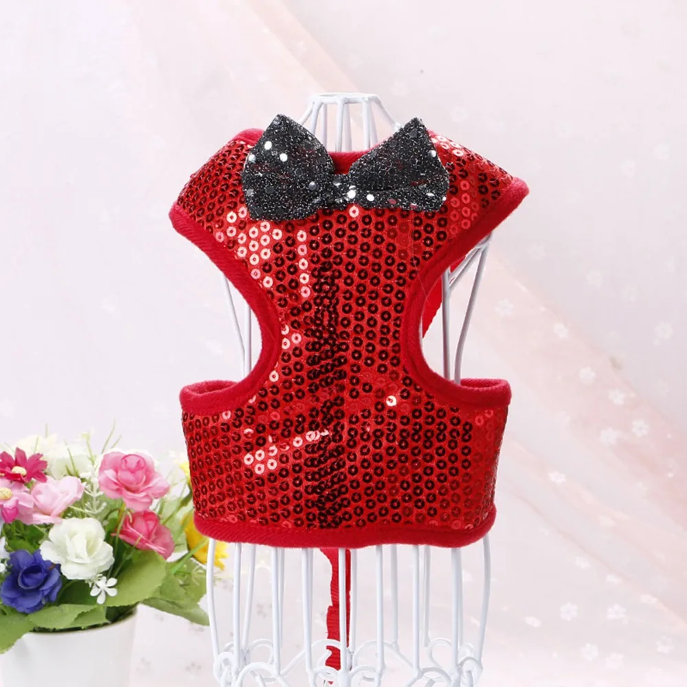 

Bling Sequins Cat Dog Harness and Leash Set Adjustable Puppy Kitten Walking Harnesses Vest Traction Belt For Small Dogs Cats