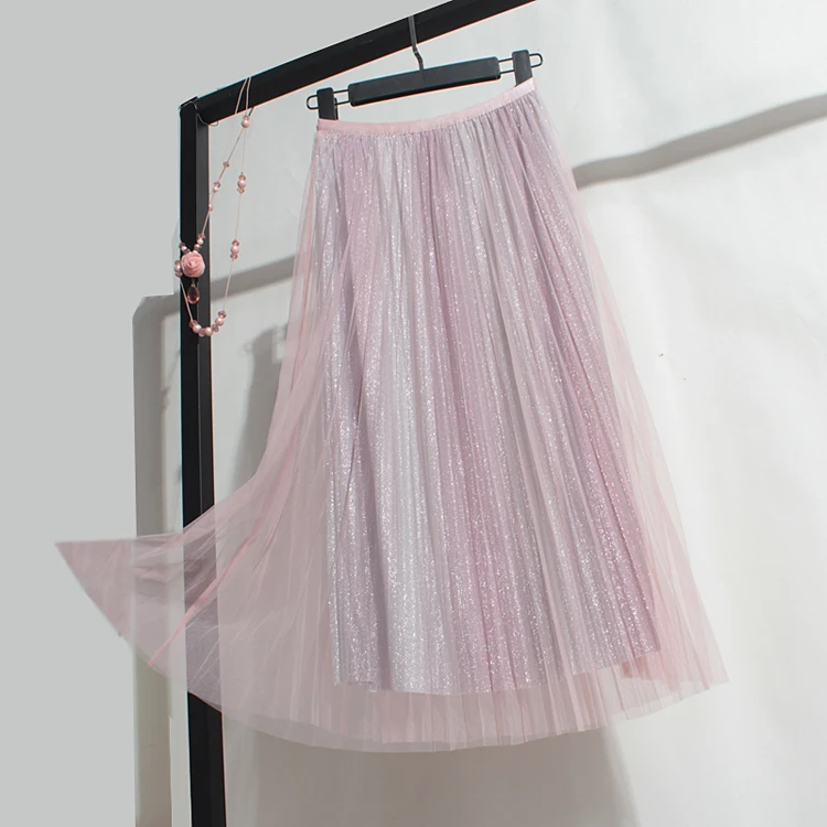 Градиентная Звездная юбка плиссированная длинная юбка женская элегантная Высокая талия А-силуэт юбка миди от OL металлик Многоцветный