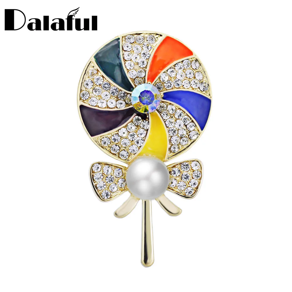 

Dalaful Lollipop Brooches Colorful Enamel Imitation Pearls Bow-knot Rhinestones Crystal For Lady Women Brooch Pins Jewelry Z046