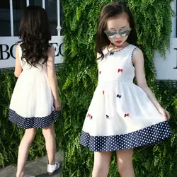 2018 модные летние Детские платья для девочек в белый горошек белая бабочка вечерние праздник Принцесса пляжная одежда платье