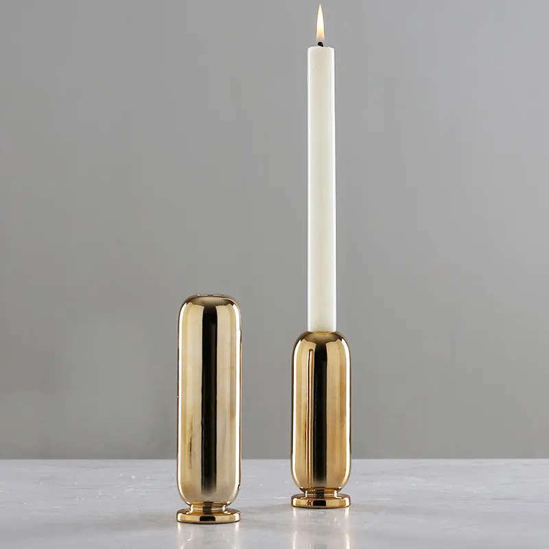 

European Golden Candle Holder Ceramic Creative Candlestick Romantic Restaurant Living Room Soft Home Decoration dropship