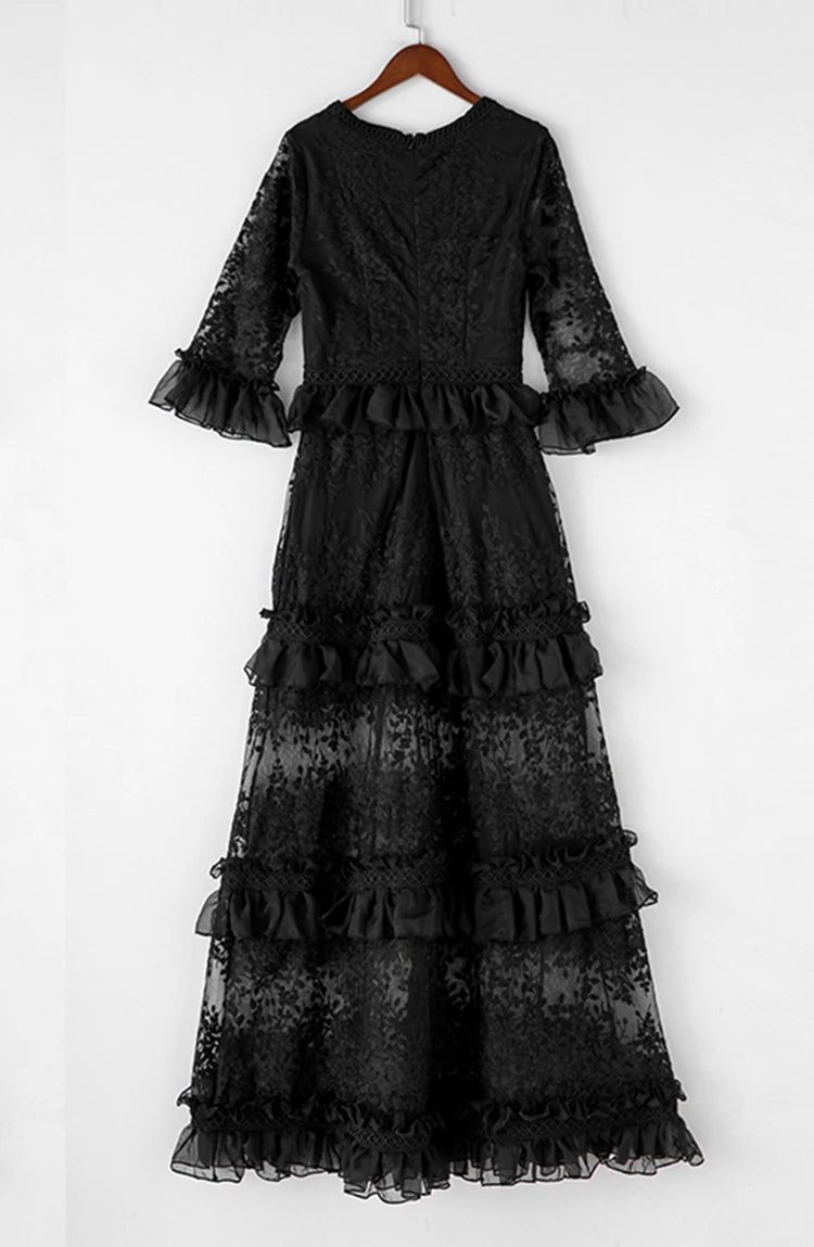 Высокое качество новейшая мода дизайнерское подиумное Макси Платье женское с коротким рукавом роскошное вышитое Марлевое длинное платье