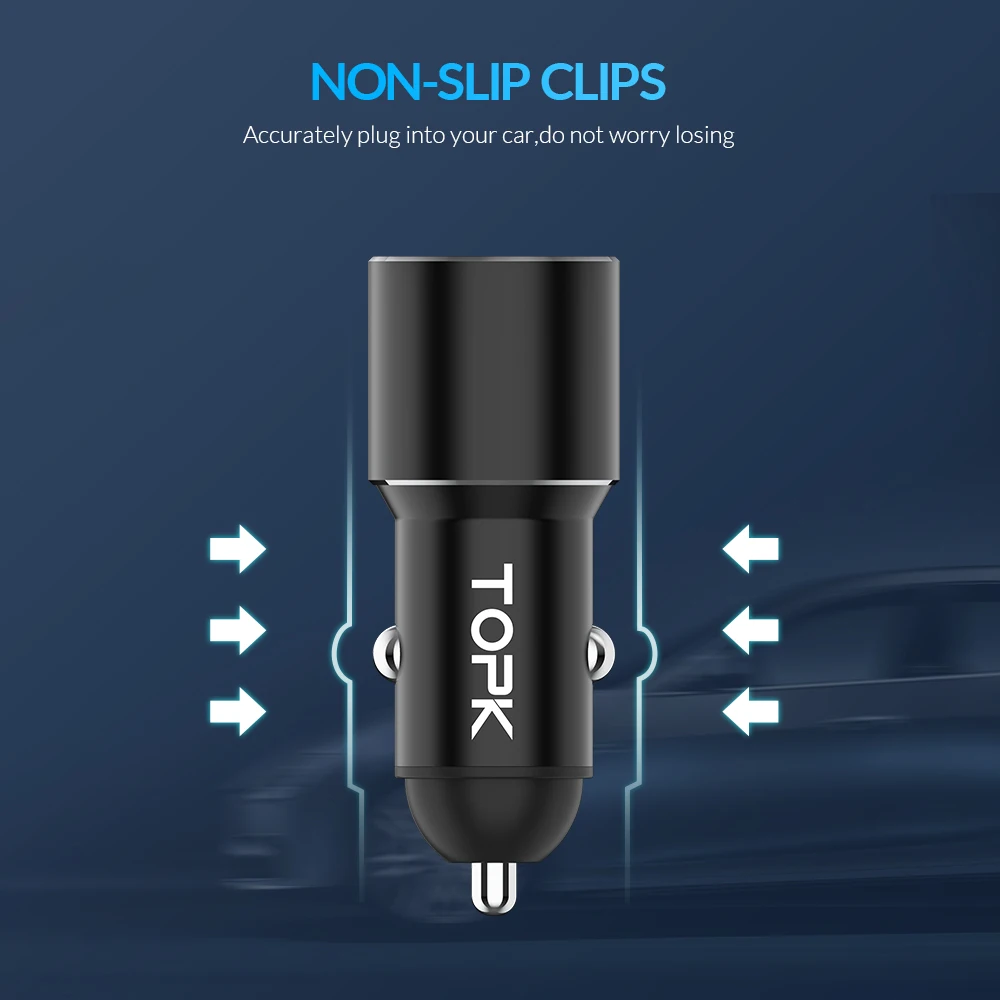 TOPK 2-ميناء شاحن سيارة سريعة تهمة 3.0 USB سريع شاحن سامسونج S9 ملاحظة 9 شياو mi mi 9 QC 3.0 سيارة-شاحن الهاتف شاحن