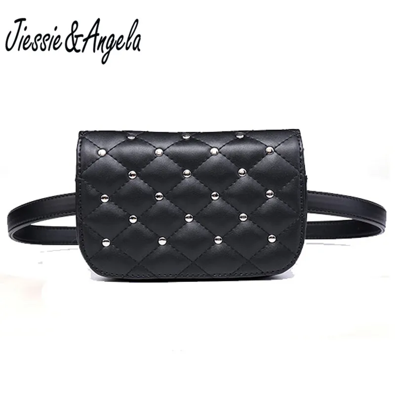 Jiessie & Angela New Fashion Black Solid Leather Waist Bag For Women Fanny Pack Waist Bag Pouch Phone Bag Bolosa