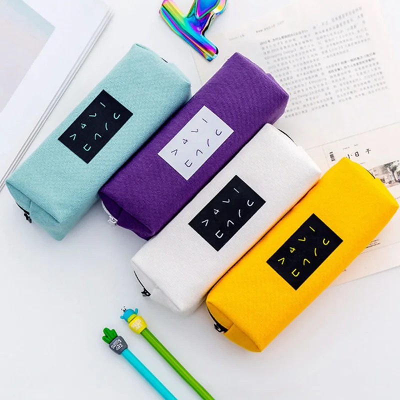 

1 Pc New Student Simple Text Pencil Bag Large Capacity Creative Canvas Pencil Case Children'S Pencil Bag School Pencil Case