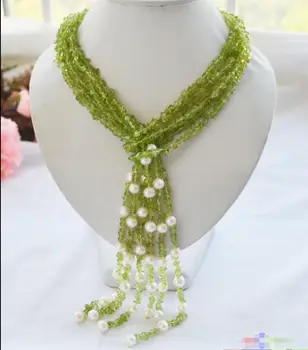 

Hot sale new Style >>>>>4strands 50" olivine detritus/ 8mm round freshwater pearl necklace