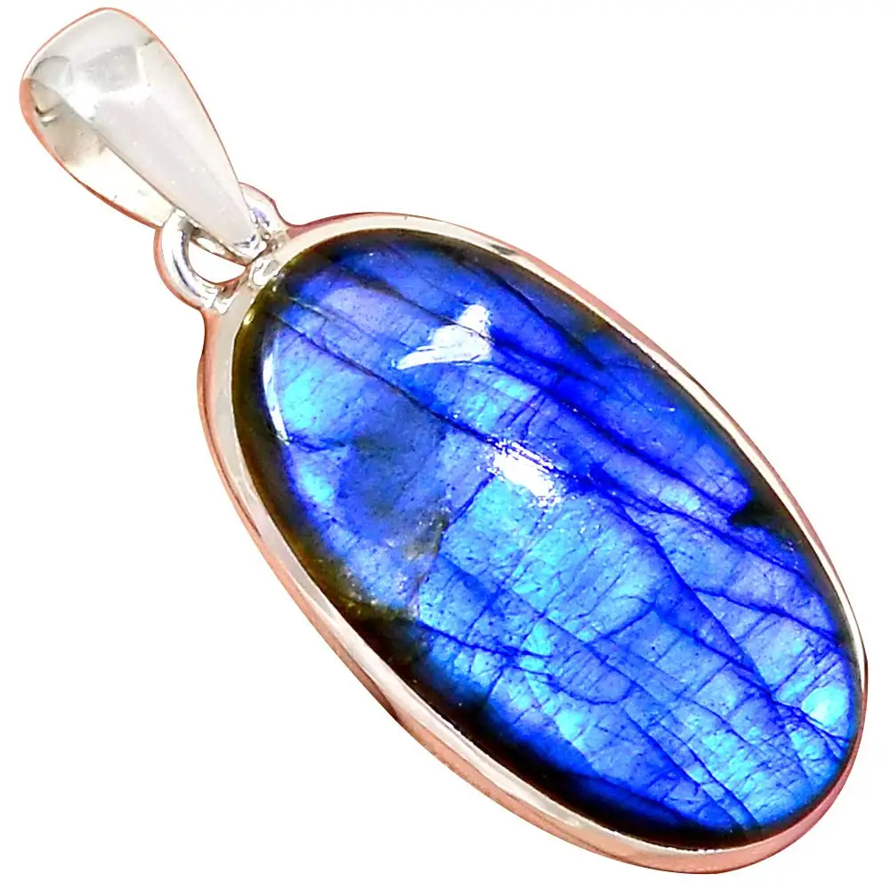 

Genuine BLUE FIRE LABRADORITE Pendant 925 Sterling Silver, 48.3 mm, MHBAP5971