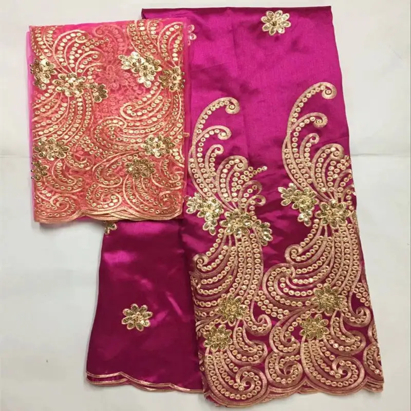 Африканский Джордж Ткань с блузкой индийское французское кружево вышивка шелк Джордж кружевной костюм для свадебного платья Шелковый Material-L5