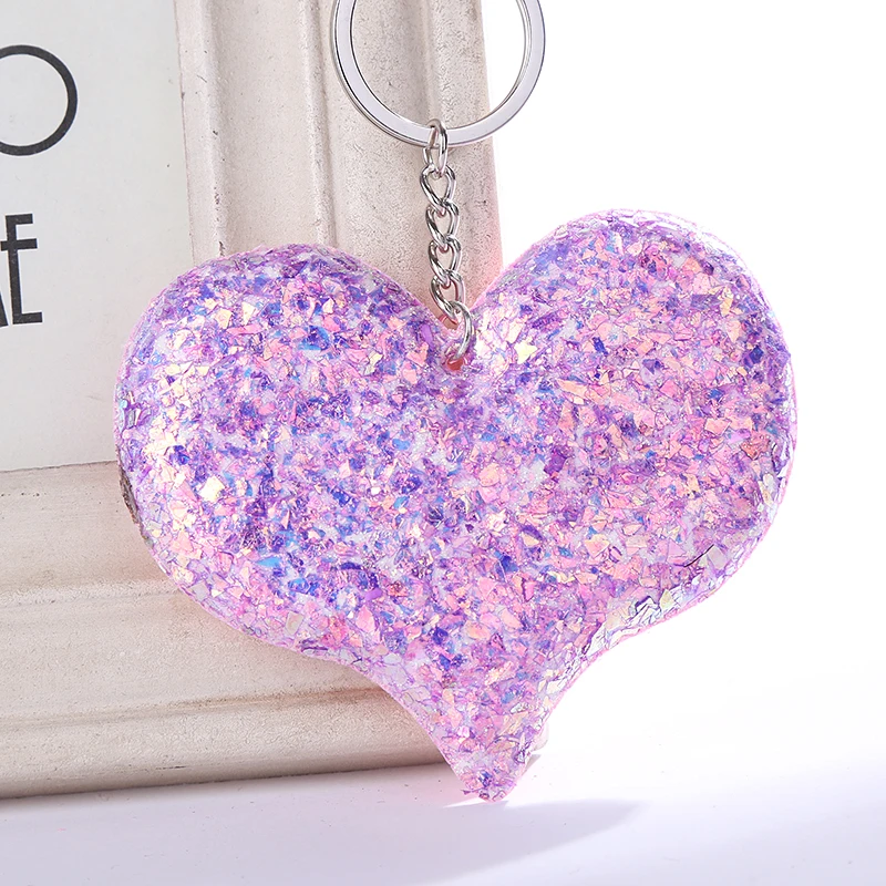 

Sequin Heart Keychain Women Chaveiro Glitter Keyring Bags Pendant Charms Decoration Car Key Ring Phone Accessories Kids Gifts