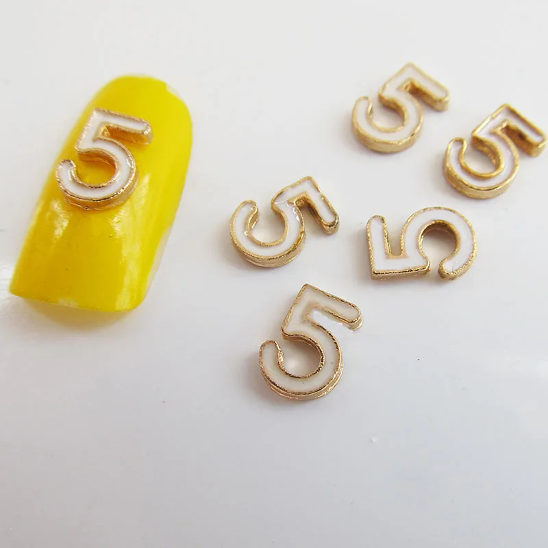 10pcs/lot Nail Supplies Popular White Alloy Number 5 Five Nail