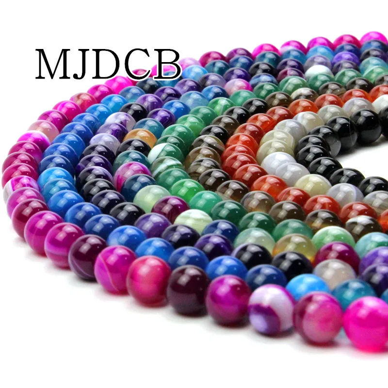 MJDCB Multicolor Natural Banded Agat e Beads Stone For DIY Necklace