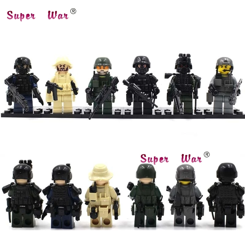 

6PCS Military Series team Police guns awp Weapons Pack Army Arms building blocks action model bricks toys for children