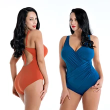 Цельный женский купальный костюм, цельный купальный костюм размера плюс, оранжевый монокини с открытой спиной, пуш-ап, контроль живота, темно-синий купальный костюм, XXXXL