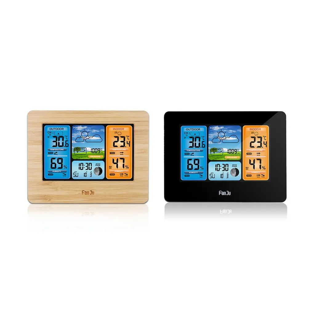 

Color Screen Weather Forecast Clock station Bamboo Surface Wave Clock Multifunction Electronic Alarm Clock Perpetual Calendar